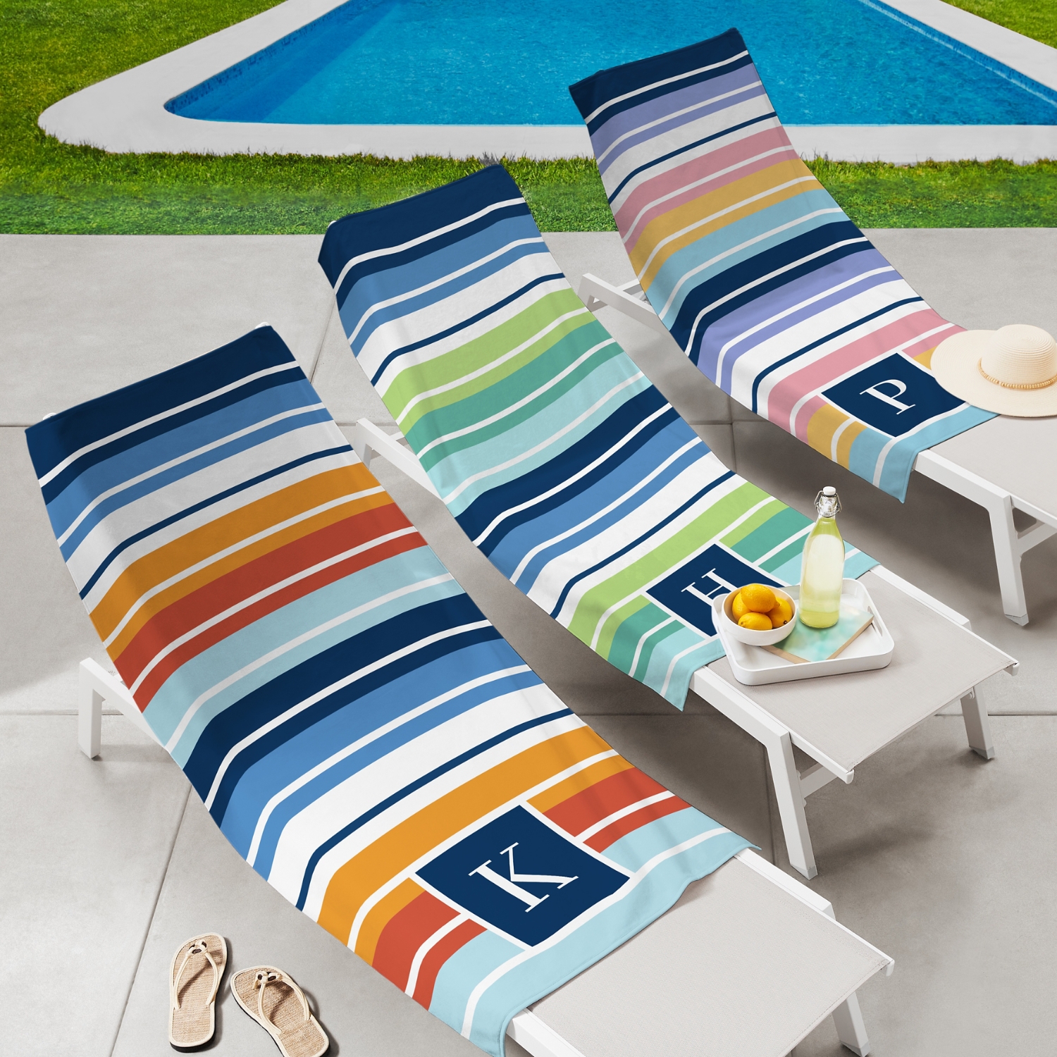 Initial Stripes Beach Towel