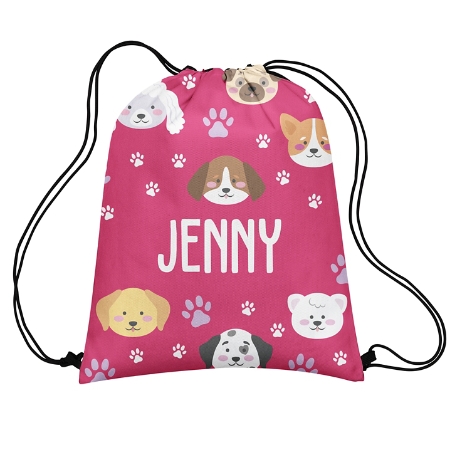 Puppies And Paw Prints Drawstring Bag - Pink