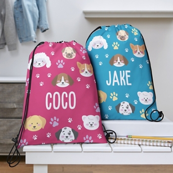 Puppies And Paw Prints Drawstring Bag