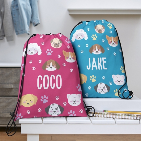 Puppies And Paw Prints Drawstring Bag