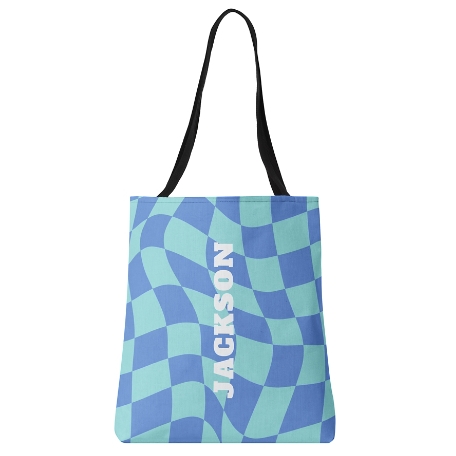 Wavy Checkerboard Tote - Blue                     