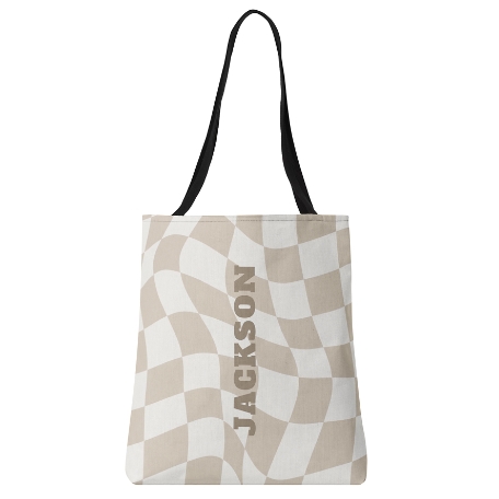 Wavy Checkerboard Tote - Tan                      
