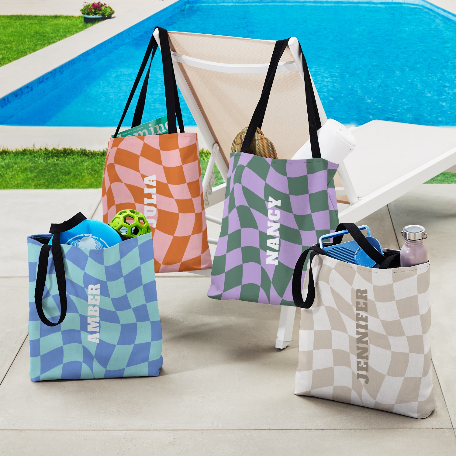 Wavy Checkerboard Tote Bag