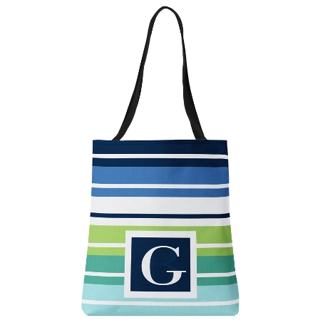 Initial Stripes Tote Bag - Green Stripe