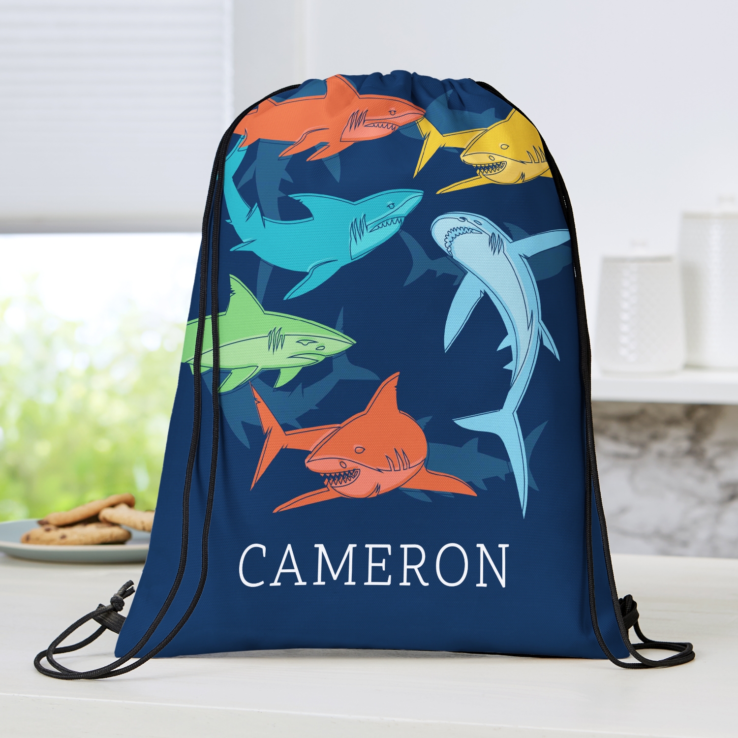 Colorful Sharks Drawstring Bag