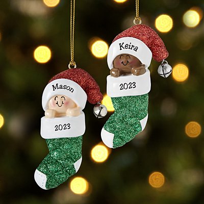 Baby in Festive Personalized Stocking Ornament
