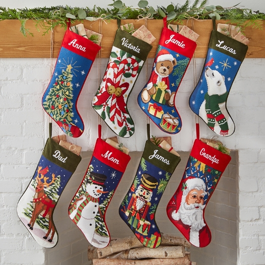 Let's Make Memories Personalized Needlepoint Christmas Stocking -  Embroidered Family Stockings - Old-Fashioned Christmas Décor - Mantel Décor  - 8x17