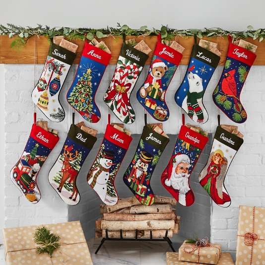 Vintage Needlepoint Stockings and Tree Skirt  Needlepoint christmas  stockings, Personalized stockings, Needlepoint stockings