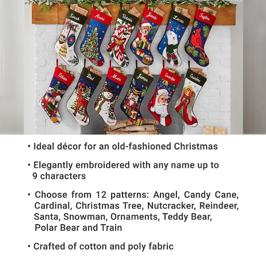 Personalized Needlepoint Christmas Stocking - Embroidered Family