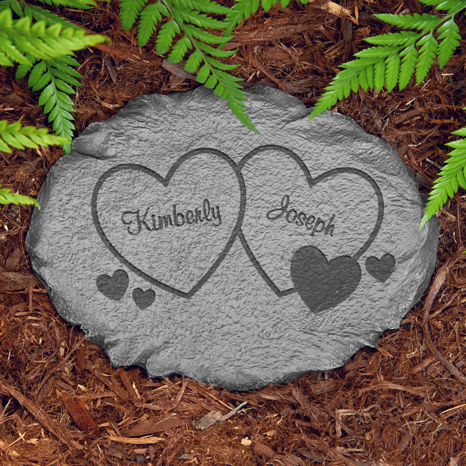 Twin Hearts Personalized Garden Stone