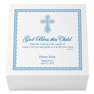 God Bless This Child Wood Keepsake Box - Blue