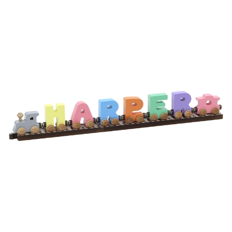 Pastel Wooden Name Train - 6 Letters With Track