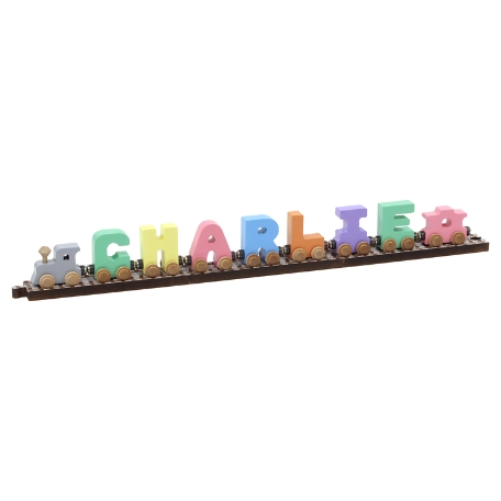 Pastel Wooden Name Train - 7 Letters With Track