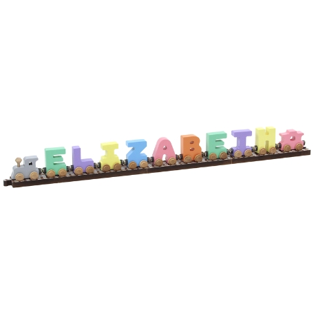 Pastel Wooden Name Train - 9 Letters With Track