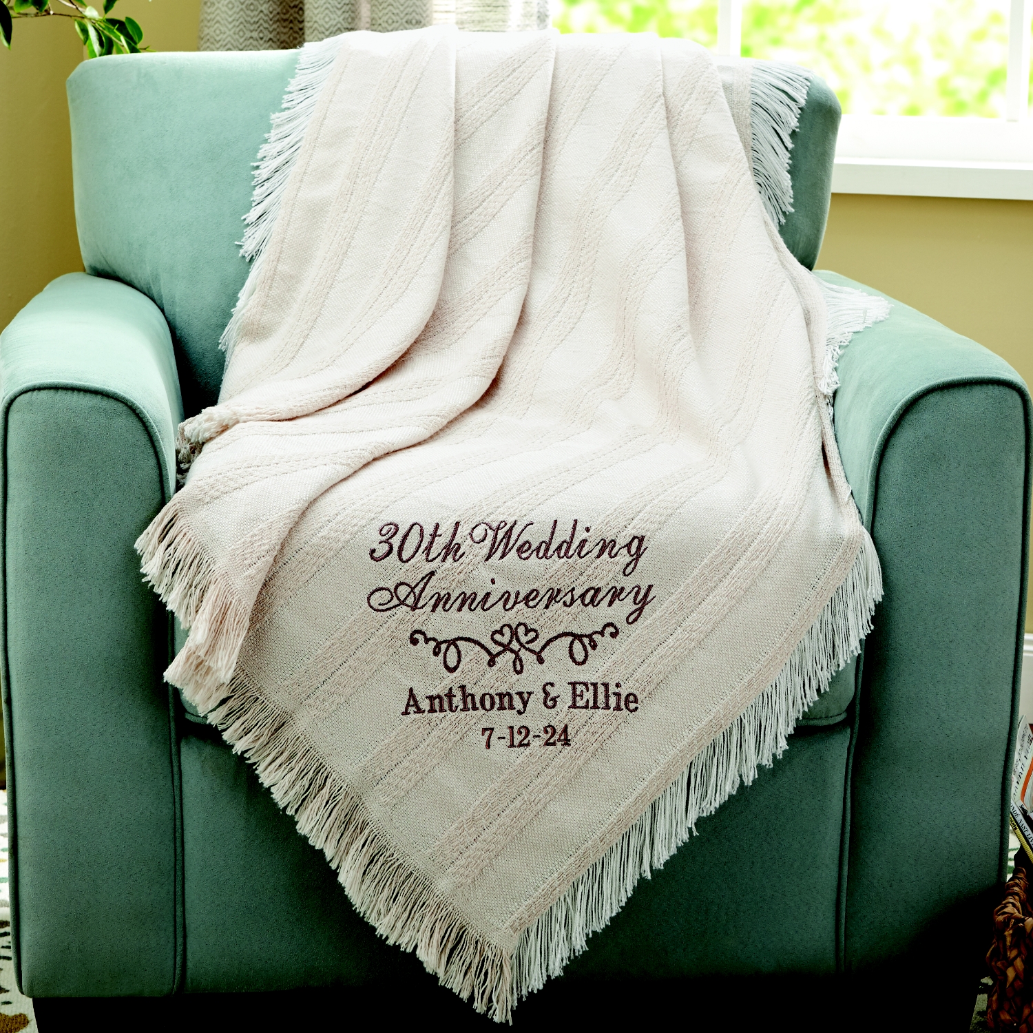 Elegant Anniversary Embroidered Throw