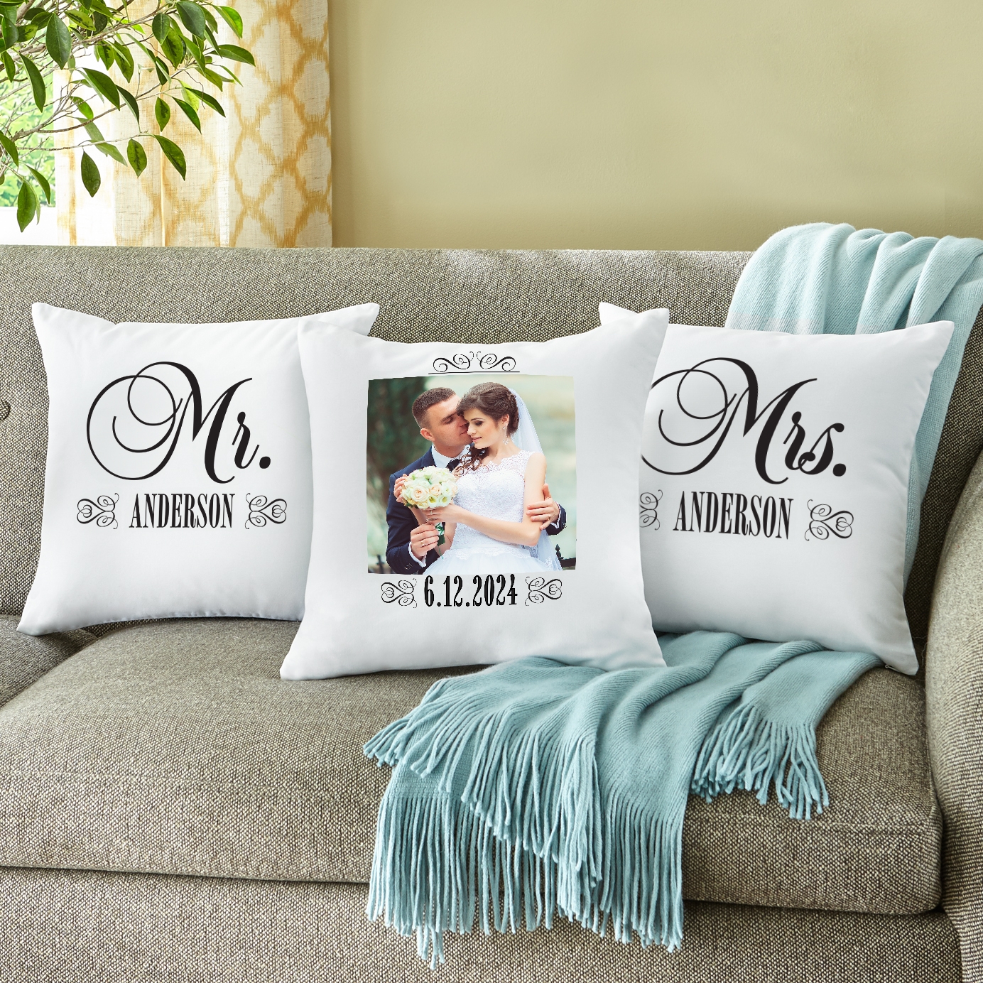 Mr & mrs throw pillows best sale