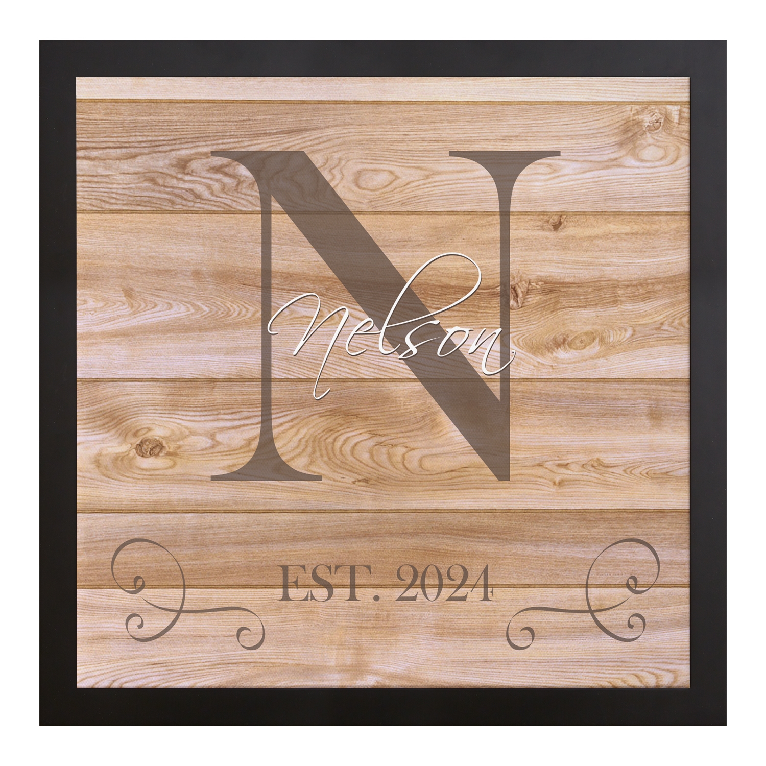 Family Initial & Name Canvas - 16x16 Natural-Framed