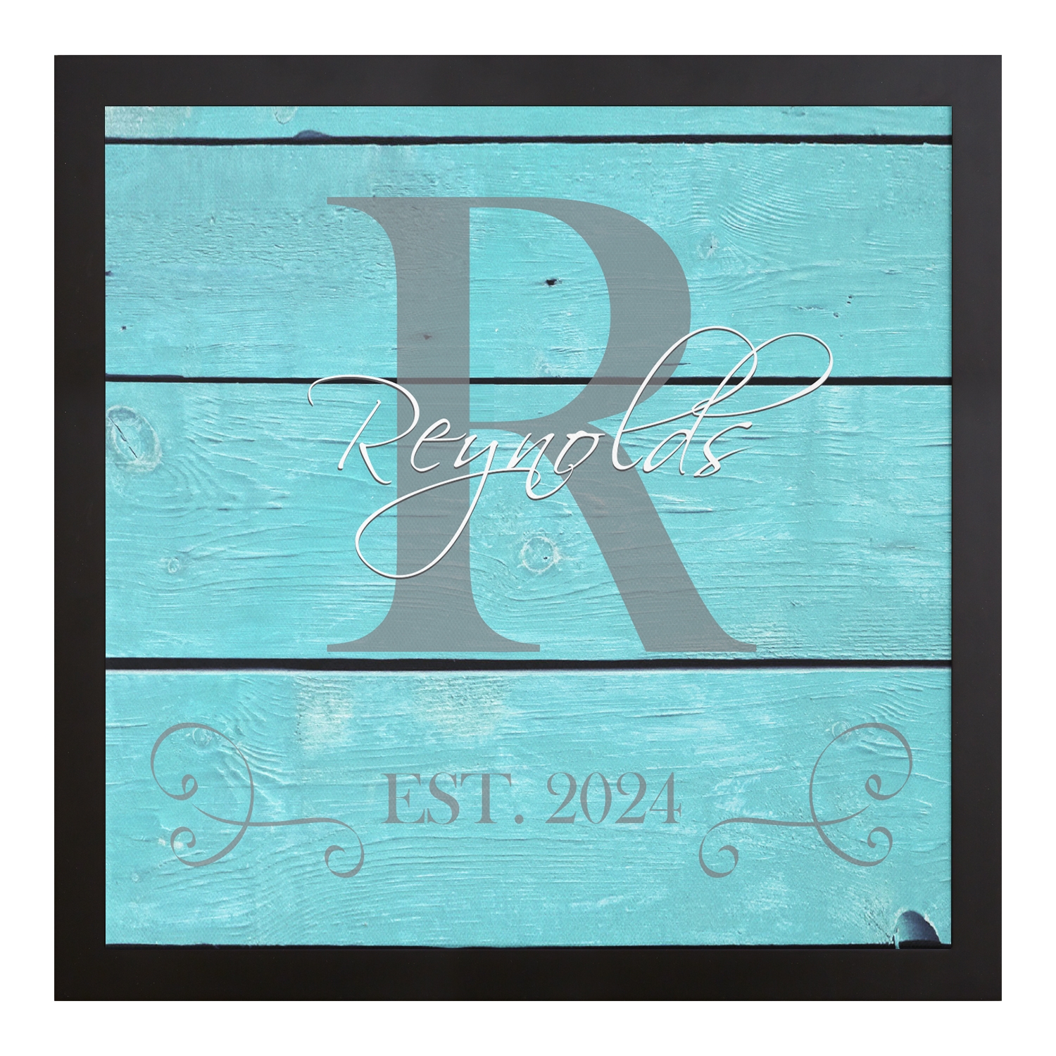 Family Initial & Name Canvas - 16x16 Teal-Framed