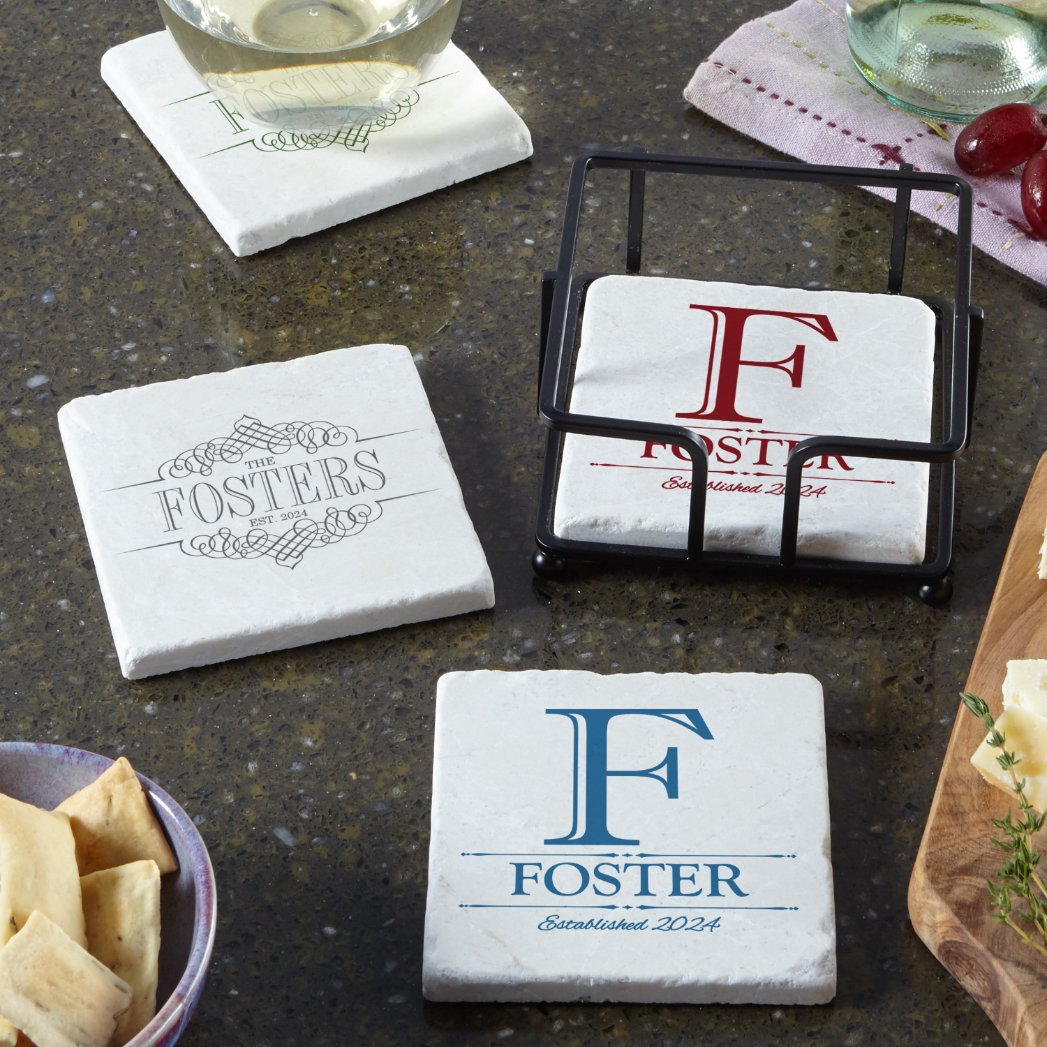 Elegant Name Personalized Marble Coasters