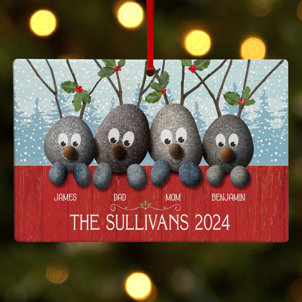 Reindeer Rocks Family Rectangle Ornament