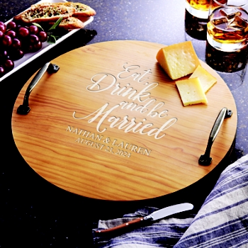 Eat, Drink & Be Married Classic Pine Wood Barrel Tray