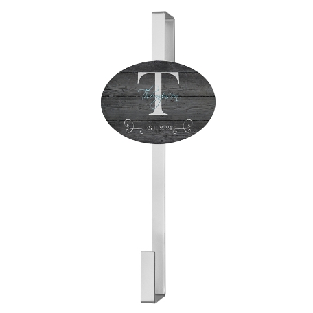 Family Initial & Name Wreath Holder with Plaque - Gray