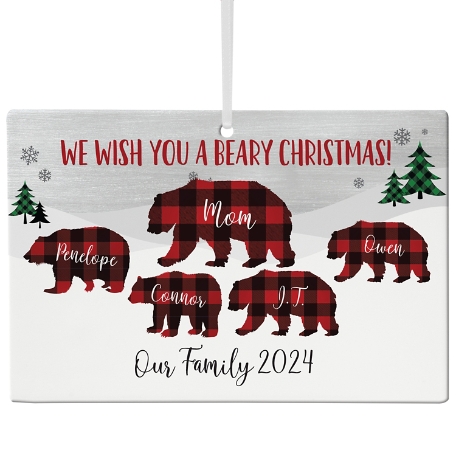 Beary Merry Family Rectangle Ornament - Single Parent with 1-4 Kids