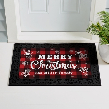 Snowflake Plaid Christmas Personalized Doormat