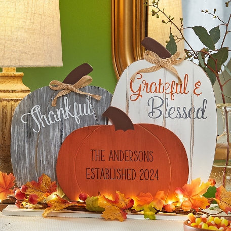 Rustic Wood Light-Up Pumpkins