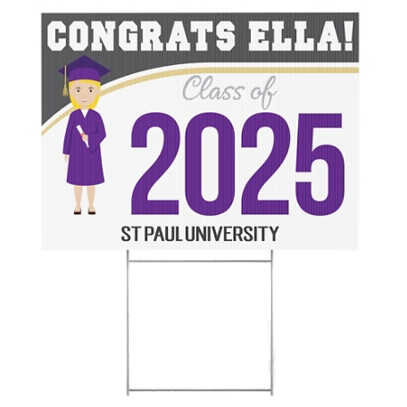 Graduation Character 2 Sided Yard Sign - Purple