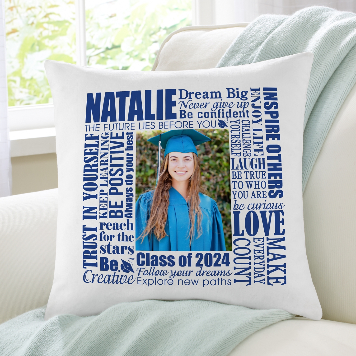 Dream Big Graduate Personalized Photo Throw Pillow