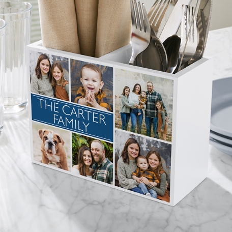 Picture Perfect Photo Message Tile Wood Utensil Caddy