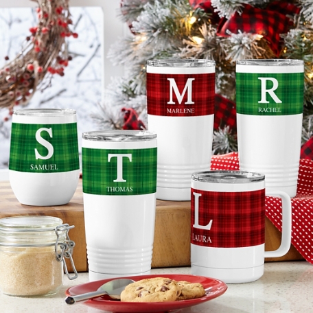 Plaid Initial Insulated Drinkware