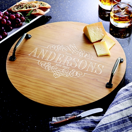 Decorative Family Name Classic Pine Wood Barrel Tray