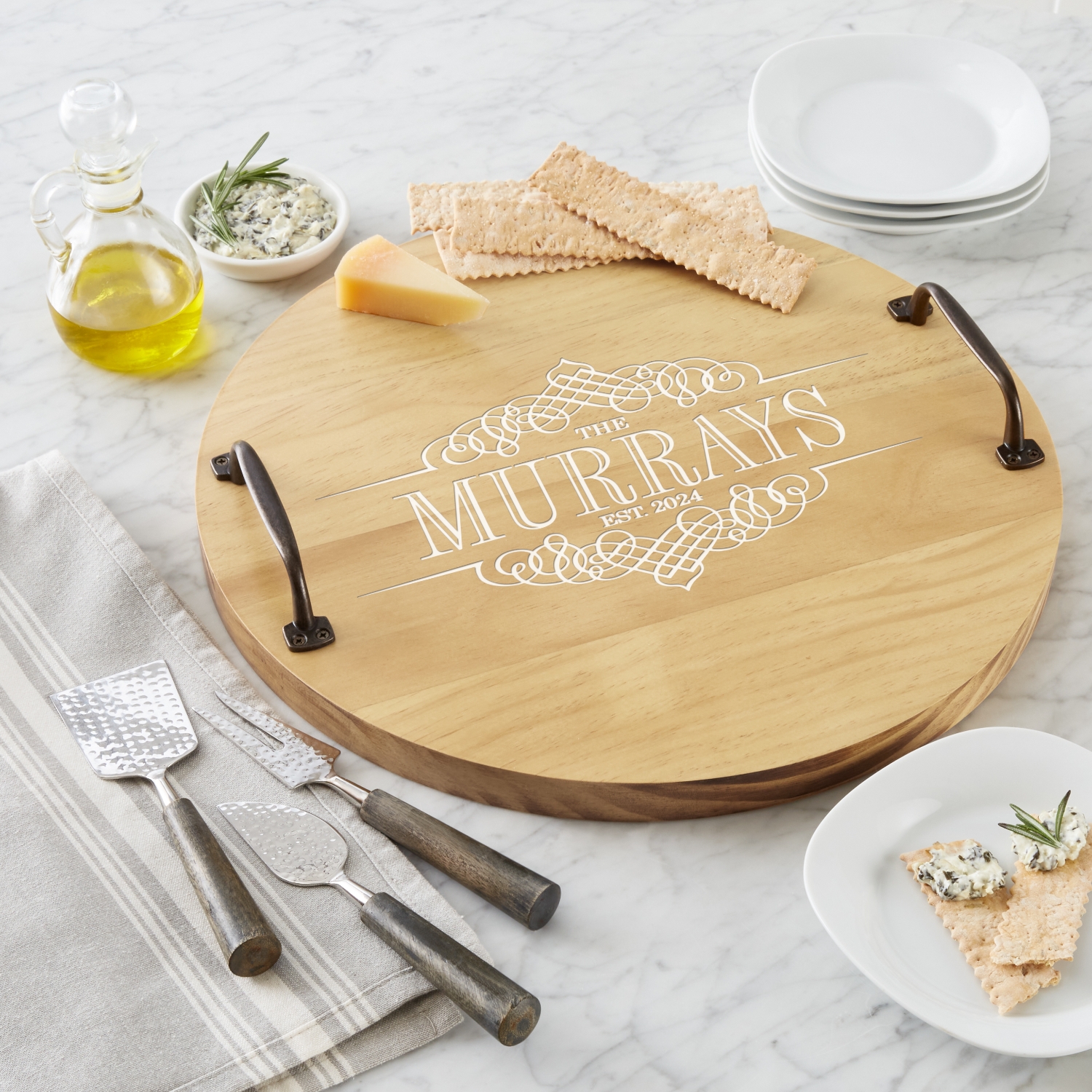 Decorative Family Name Classic Pine Wood Barrel Tray