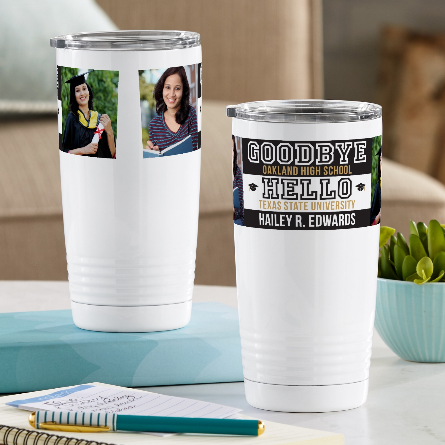 New Beginnings Graduation Photo Tumbler