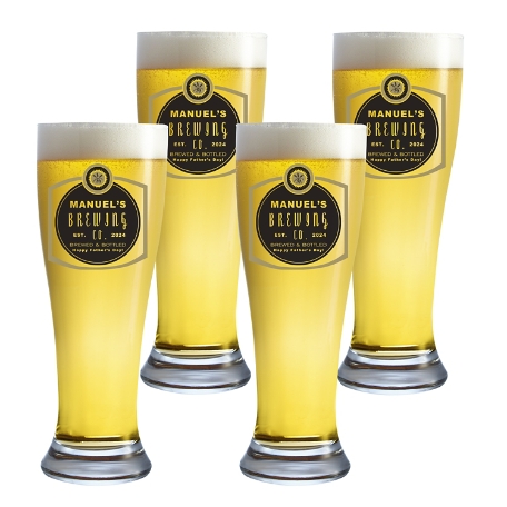 Personalized Barley Beer Pilsner Glass - Set of 4