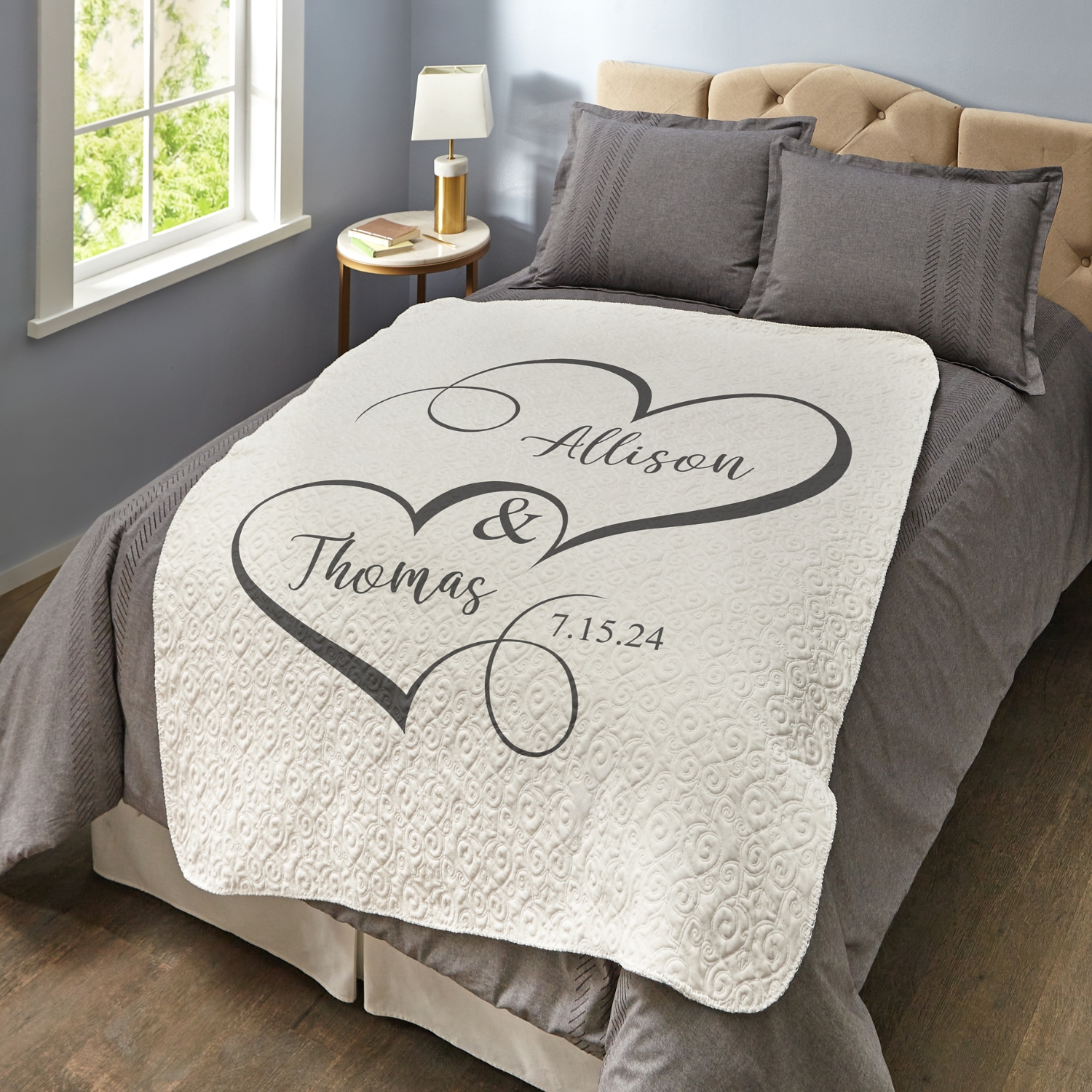 Two Hearts One Love Quilted Throw