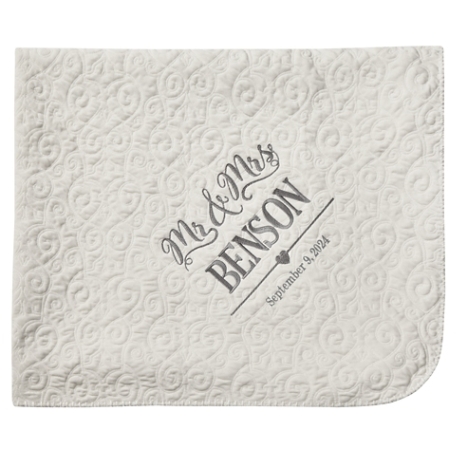 Wedding Embroidered Quilted Throw-L-Mr & Mrs