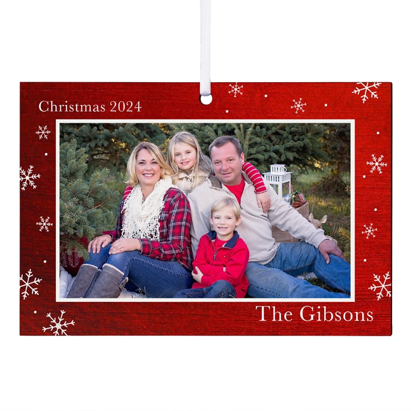 Snowflake Border Photo Rectangle Ornament-Red | Personal Creations