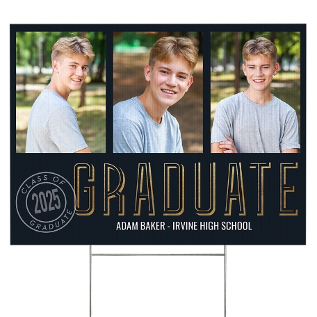 Seal of Success Graduation Photo 2 Sided Yard Sign - Navy