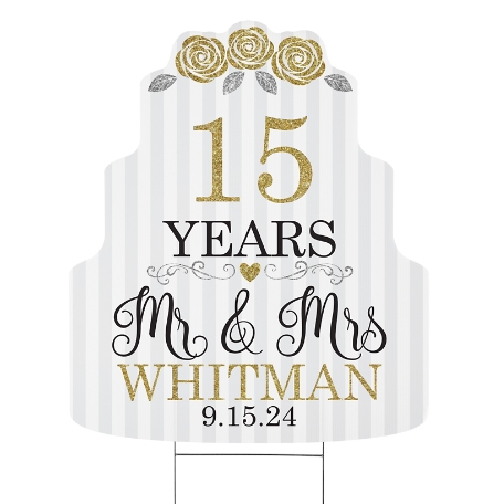 Years of Bliss Anniversary Cake Yard Sign - Gold - Large