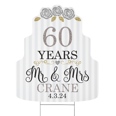 Years of Bliss Anniversary Cake Yard Sign - Silver - Large