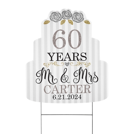 Years of Bliss Anniversary Cake Yard Sign - Silver - Small