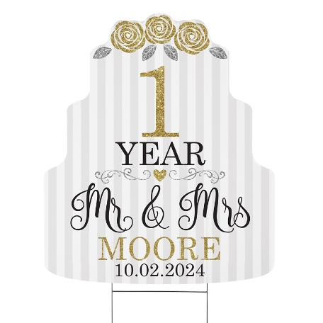 Year of Bliss Anniversary Cake Yard Sign - Gold - Large