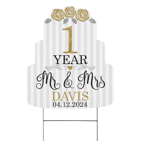 Year of Bliss Anniversary Cake Yard Sign - Gold - Small