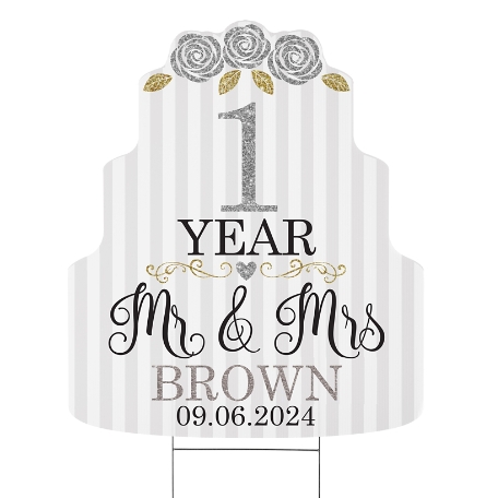 Year of Bliss Anniversary Cake Yard Sign - Silver - Large