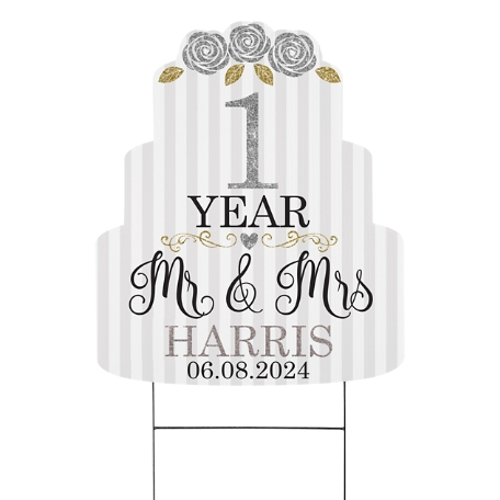 Year of Bliss Anniversary Cake Yard Sign - Silver - Small