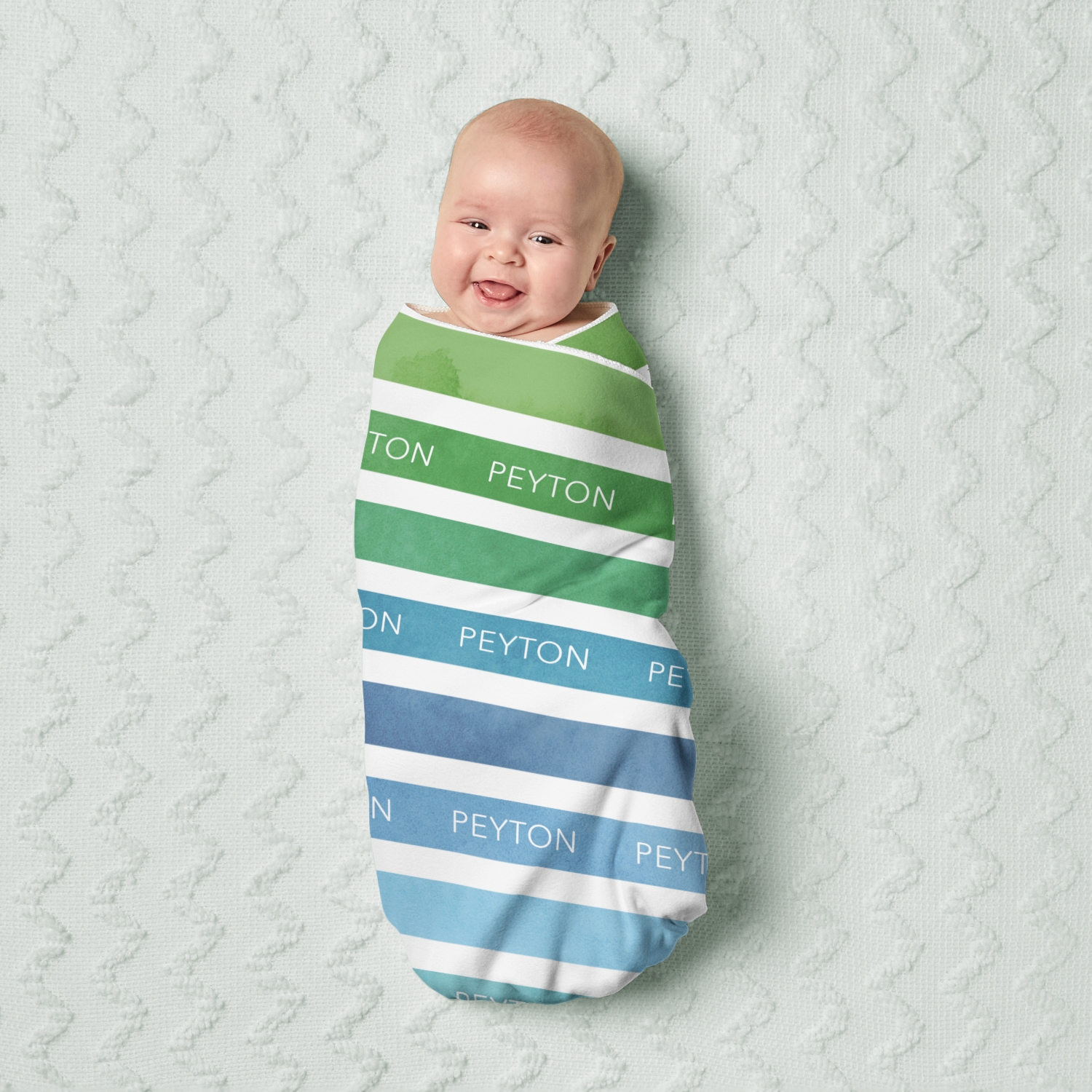 Watercolor Name Stripes Baby Swaddle Blanket