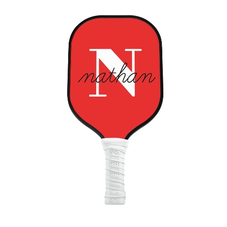 Modern Initial and Name Pickleball Paddle - White - Red